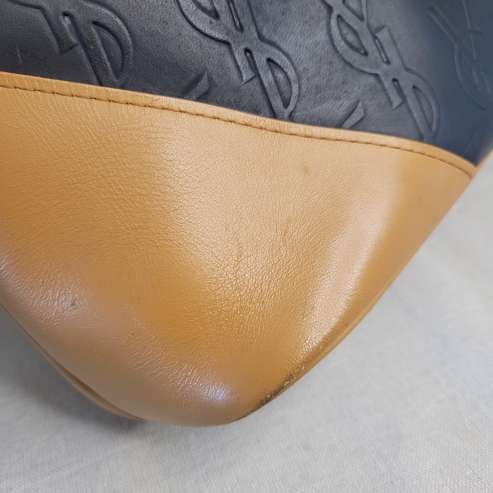 Yves Saint Laurent Cassandra YSL Monogram Tote Bag In Black and Tan - Picture 8 of 16